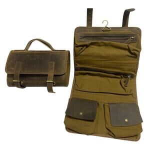 KomalC Genuine Buffalo Leather Hanging Toiletry Bag